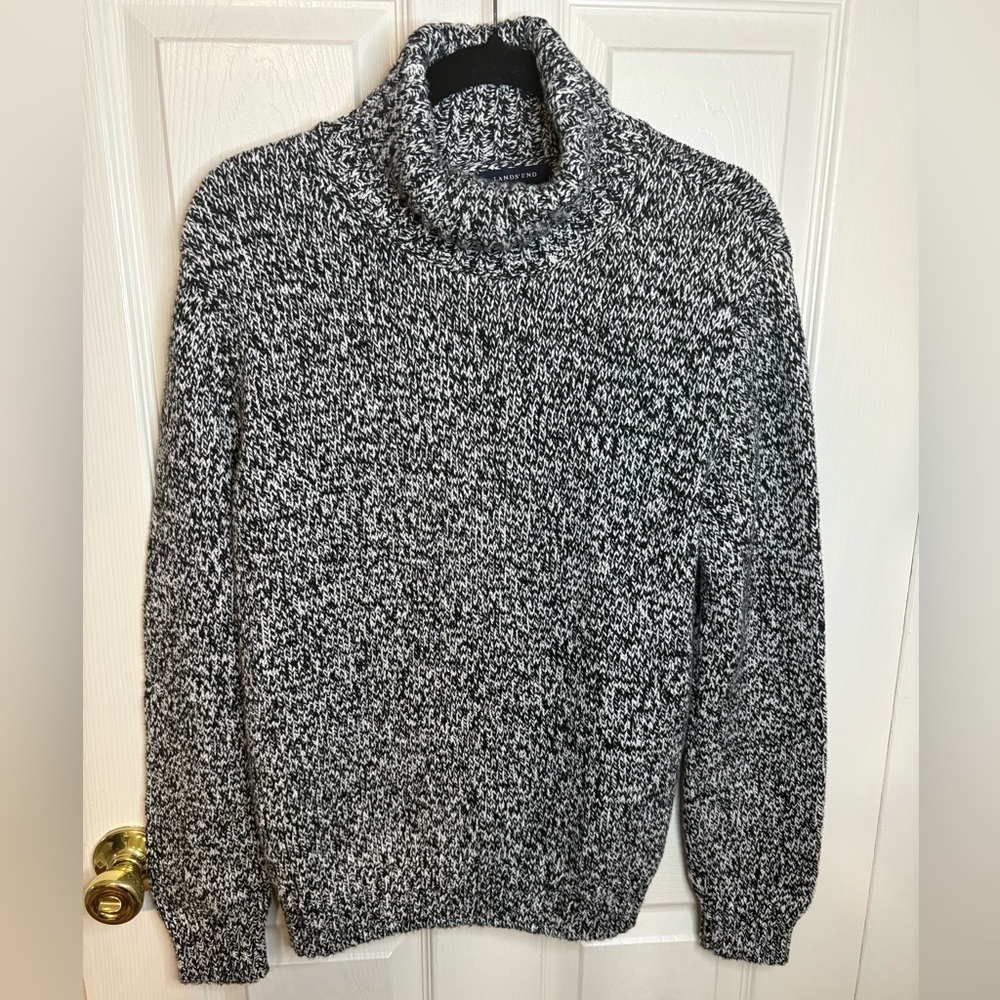 Lands’ End Marled Chunky Knit Turtleneck – Size Large | 100% Cotton
